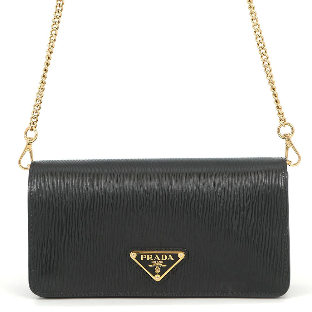 Prada Chain Wallet Vitello Move Triangle Leather Black